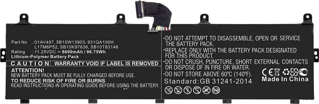 Akku für Lenovo L17M6P52 Li-Ion 11,25 Volt 8600 mAh schwarz.