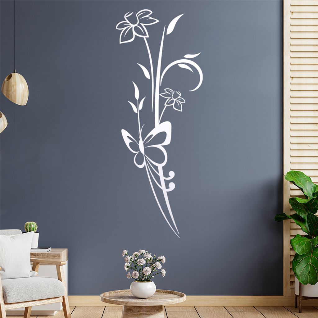 Schmetterling am Halm Wandtattoo in 6 Größen - Wandaufkleber Wall Sticker - Dekoration, Küche, Wohnzimmer, Schlafzimmer, Badezimmer
