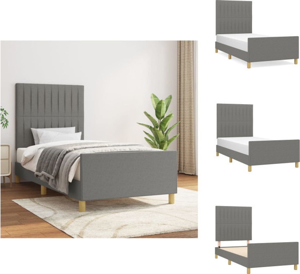 vidaXL Bettgestell mit Kopfteil Dunkelgrau 90x190 cm Stoff - Betten & Bettgestelle