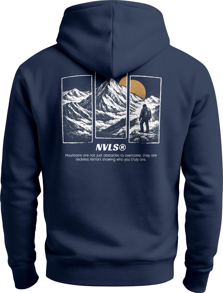 Herren Hoodie Backprint Wandern Himalaya Rückenaufdruck Motiv Kapuzen-Pullover Männer Fashion Streetstyle Neverless
