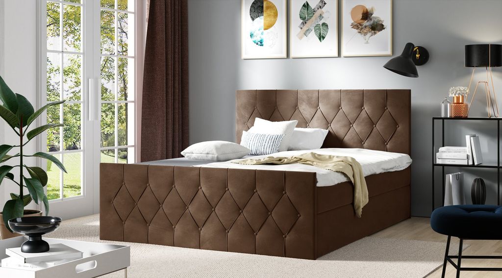 Polsterbett TIBOR LUX – 180x200, Braun + GRATIS Topper