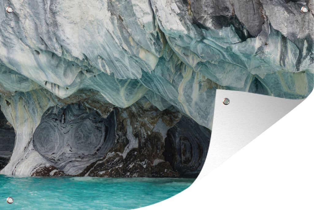 MuchoWow 60x40 cm Outdoor-Poster Gartendeko Sichtschutz Garten Poster für den Garten Überflutete Höhlen der Marmorhöhlen in Chile