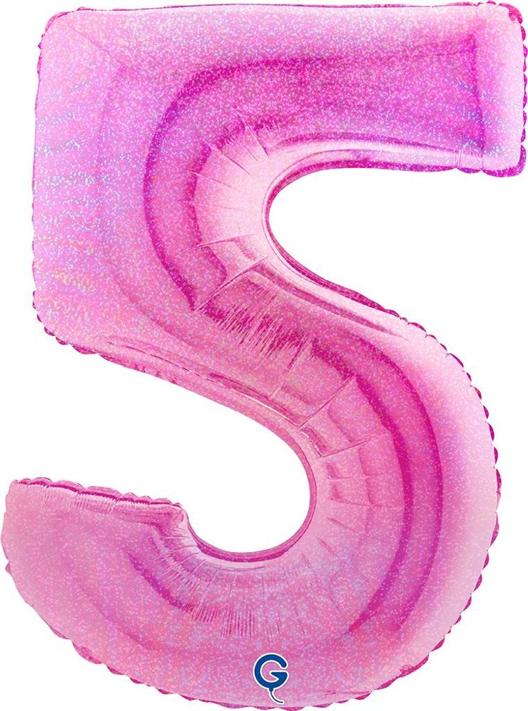 Riesenzahl Folienballon 40"/102cm | Holo Pink Zahl: 5