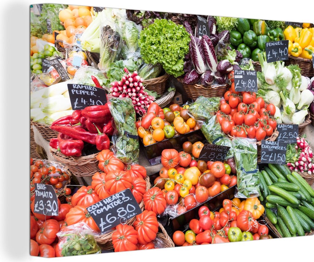 OneMillionCanvasses - Leinwandbilder - 150x100 cm, Markt - Obstkisten - Gemüse, Wandbilder Kunstdruck Wanddekoration