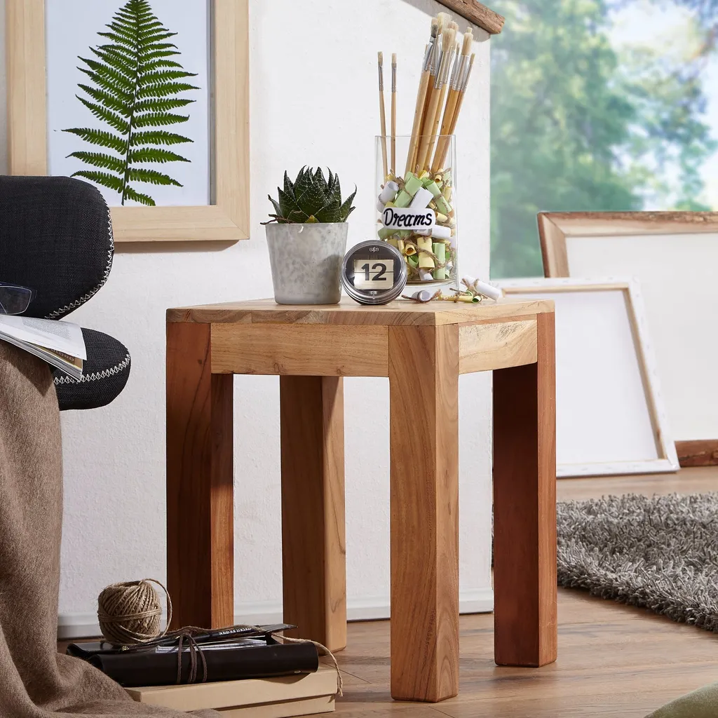 Tavolino FineBuy 35x35 Marrone | Legno Massello Design Country