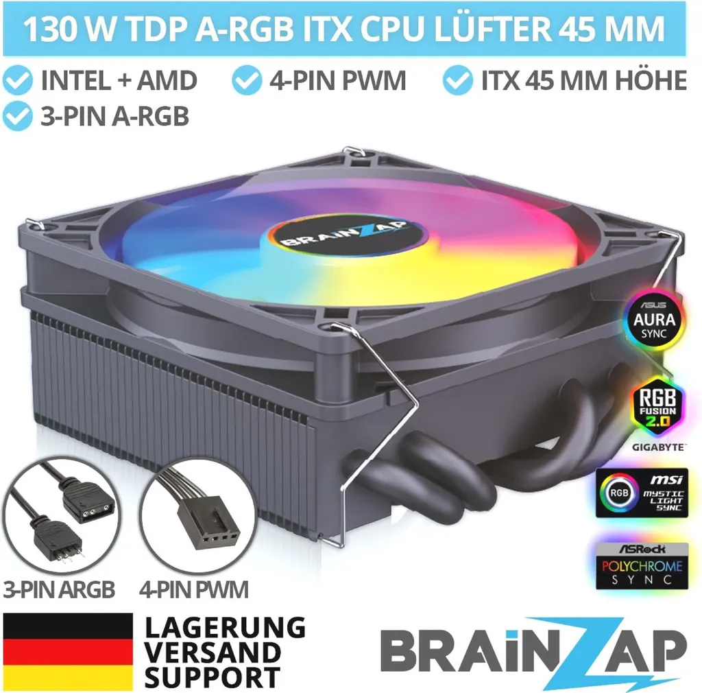 Ventilateur CPU BRAINZAP ITX ARGB 4-Pin PWM pour PC Compact Intel AMD - 2