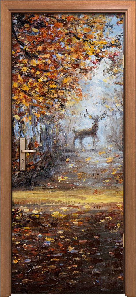 Türposter 80x200 cm Türaufkleber Türtapete Türfolie Klebefolie Malerei Wald park Bäume Herbst Hirsche