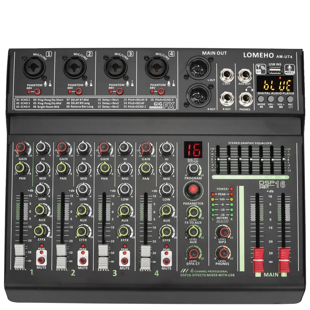 Table de mixage à égaliseur 7 bandes et interface USB PC intégrée