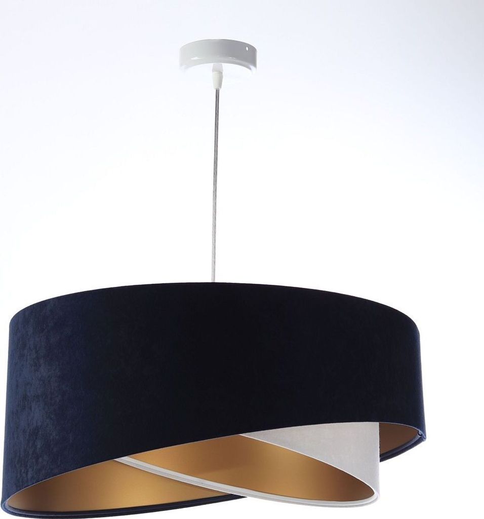 Pendelleuchte Stoff Ø 50 cm H: max. 102 cm in Weiß Marineblau Gold E27 rund Modern Hängelampe