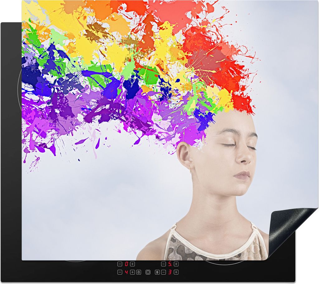 KitchenYeah Herdabdeckplatte Frau - Regenbogen - Inspiration - Abstrakt , 57x51cm, Küche Deko, Glaskeramikfeld Herdabdeckung, Abdeckplatte fùr ...