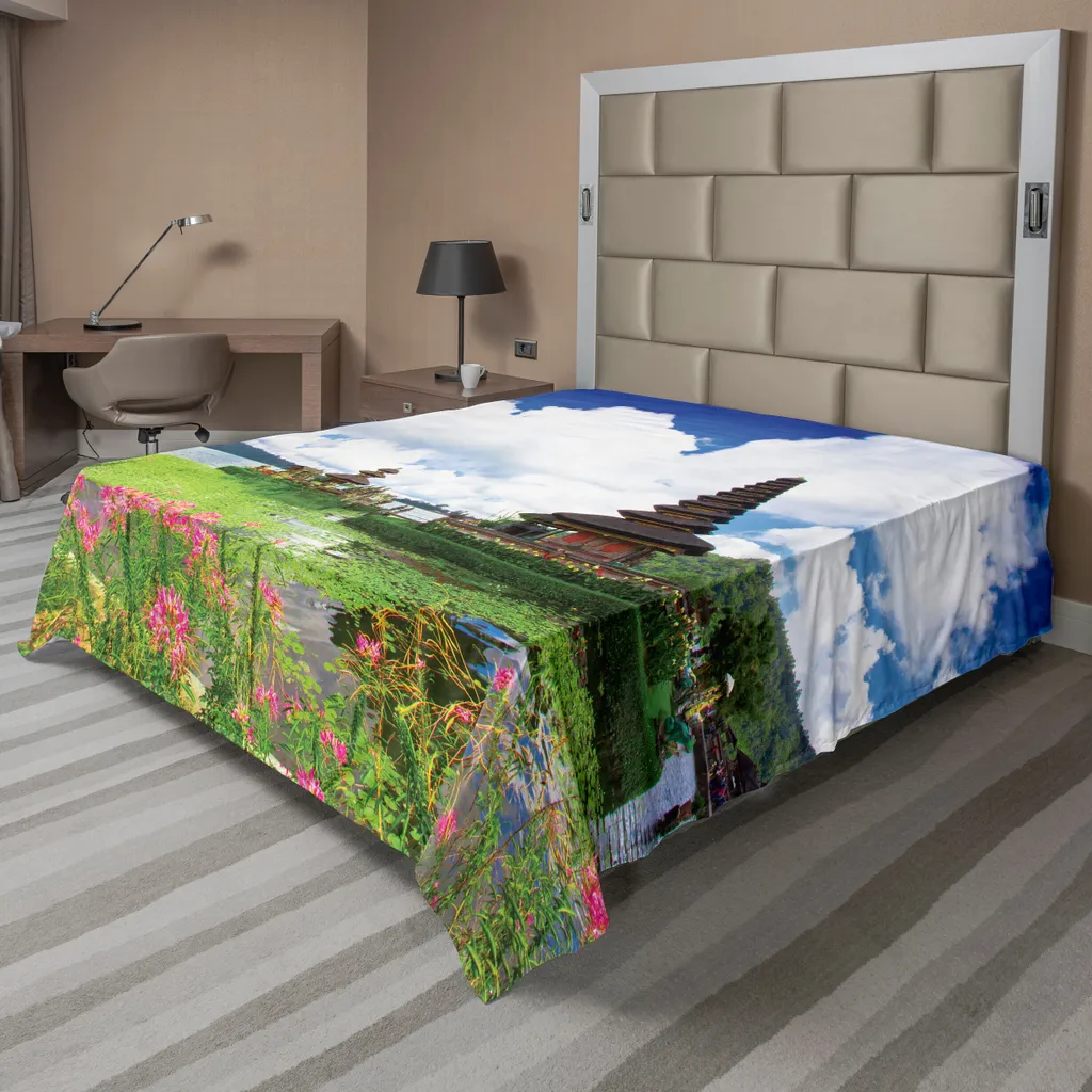 Drap plat grand format décoratif pour lit 275x260 cm facile d'entretien