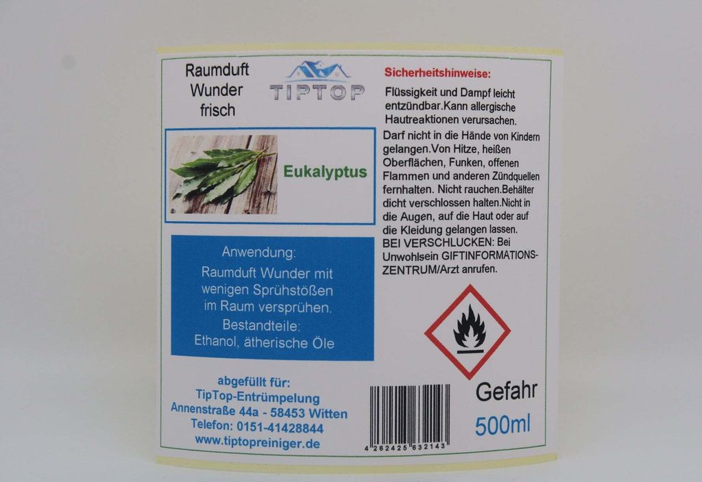 Raumduft-Wunder - 500 ml - frisch - Duftnoten zur Auswahl – Eukalyptus
