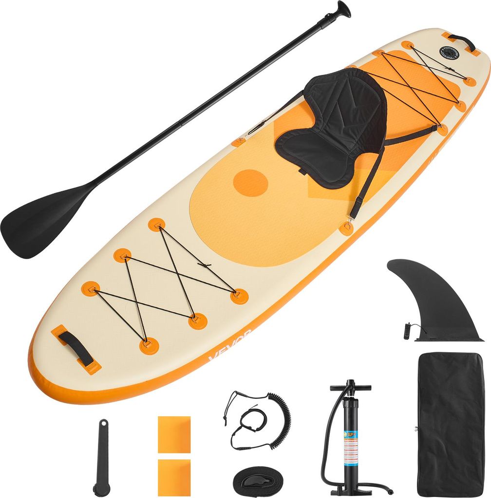 VEVOR aufblasbares Stand Up Paddle Board (323 x 83,8 x 15,2 cm) Paddleboard mit einem Sitz, Komplettset inkl. Pumpe Paddel Finne Rucksack, Knöchel...