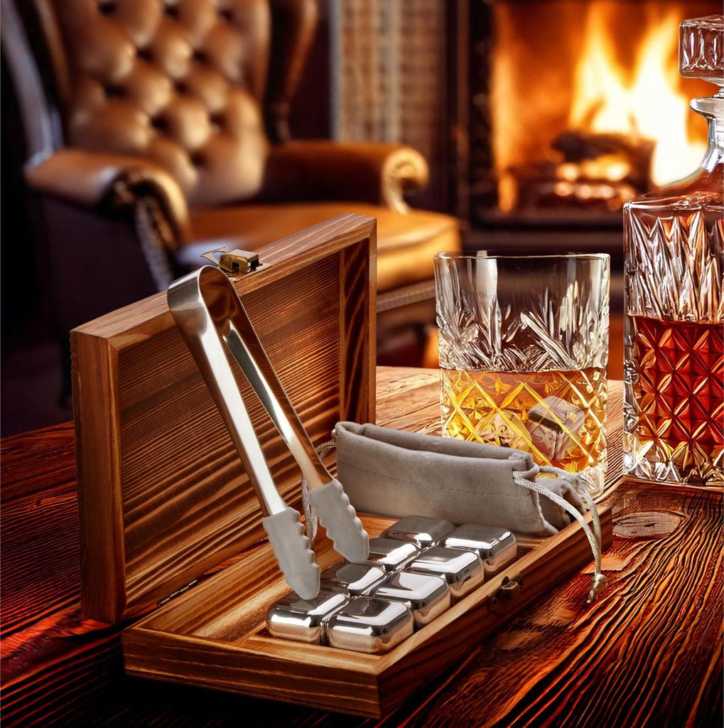 com-four® 8x Whisky Steine mit Zange und Beutel - Produktbild 