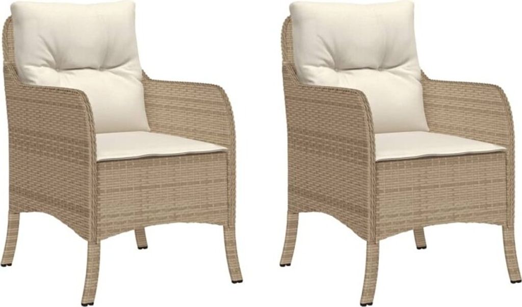 vidaXL Gartenstühle mit Kissen 2 Stk. Beige Poly Rattan Produktbild 