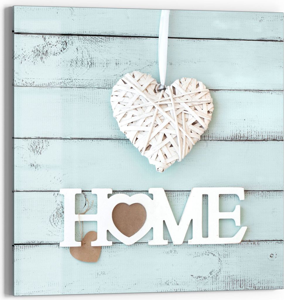 DEQORI Glasbild Echtglas 30x30 cm 'Holzschrift HOME' Wandbild Bild modern Deko