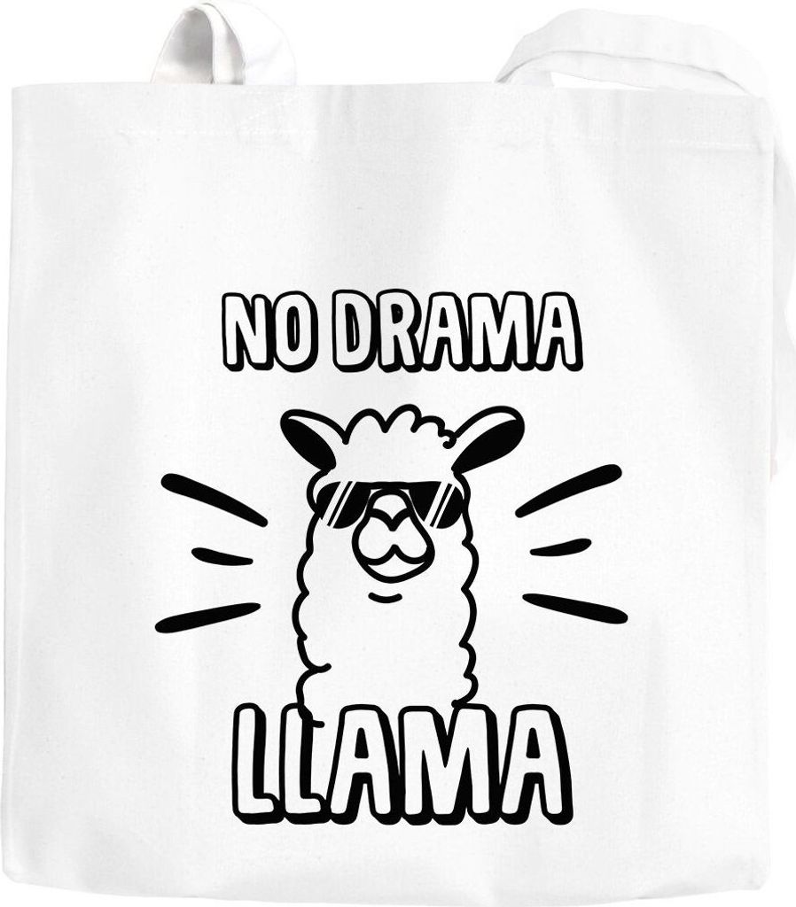 Jutebeutel No drama Llama Lama Spruch Sprüche Quote Baumwolltasche Stoffbeutel Tragetasche Moonworks weiß unisize