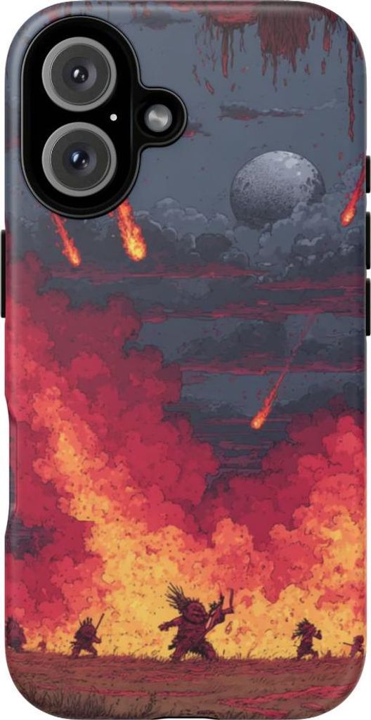 Apokalyptischer Meteorschauer mit Stammesfiguren – Hülle Kompatibel mit iPhone 16