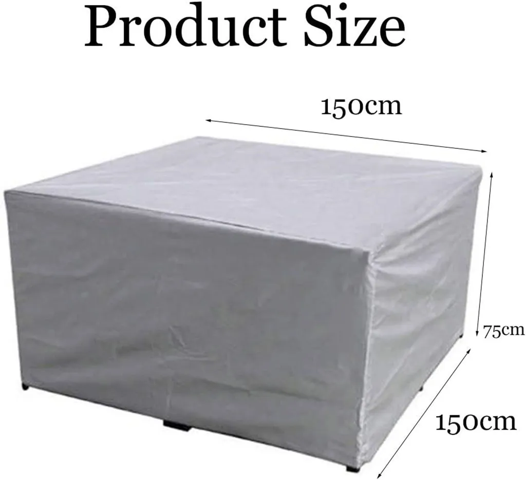 Copertura per mobili da giardino, rettangolare per set da tavolo da giardino, protezione contro la neve, impermeabile, antipolvere, anti-UV, traspirante, impermeabile e resistente all'inverno Oxford 210D, grigio, 150 x 150 x 75 cm - 6
