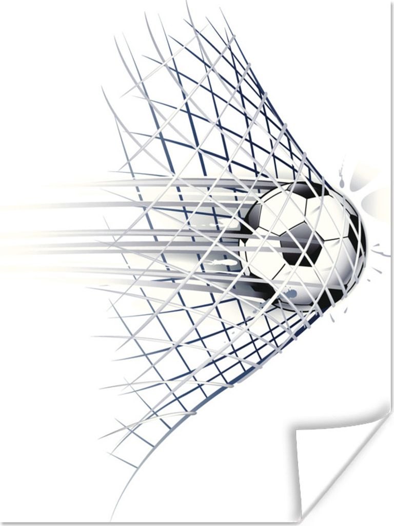 MuchoWow Poster Eine Illustration eines Fußballs, der ins Tor geht - Jungen - Mädchen - Kinder 30x40 cm - Wandplakat - Poster Kinderzimmer