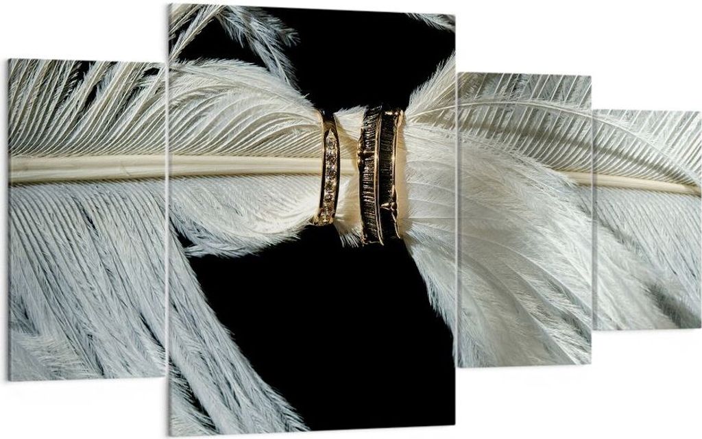 Bild auf Leinwand - Leinwandbild - 4 Teile - Feder Romantik Ehe - 160x90cm - Wand Bild - Wanddeko - Wandbilder - Leinwanddruck - Bilder - Wanddekor...