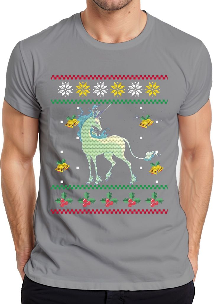 Das letzte Einhorn - Ugly Christmas Sweater Weihnachten Weihnachtsgeschenk Herren T-Shirt, Grau, 3XL