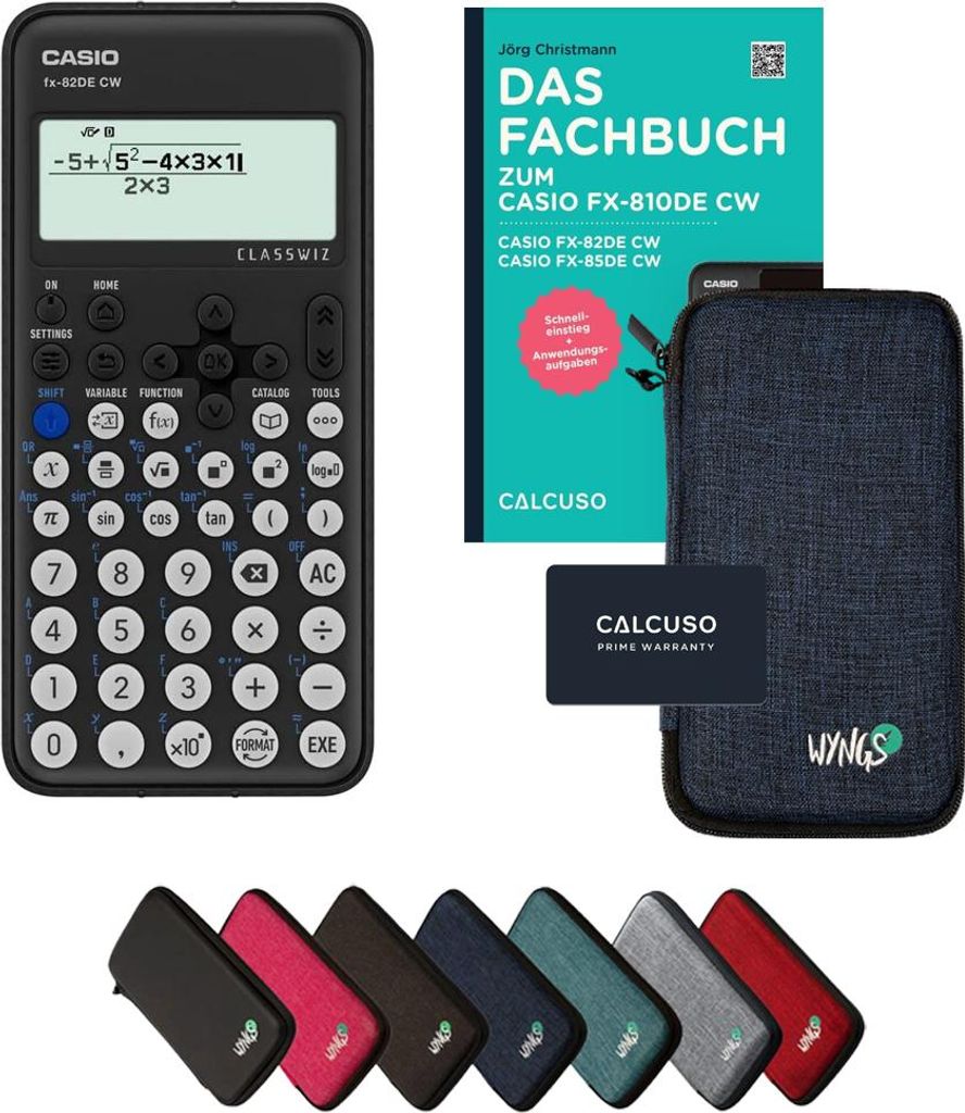 Casio fx-82DE CW inkl. Schutztasche Blau & Fachbuch (96 Seiten, DIN A5) – Wissenschaftlicher Rechner – Smart Set