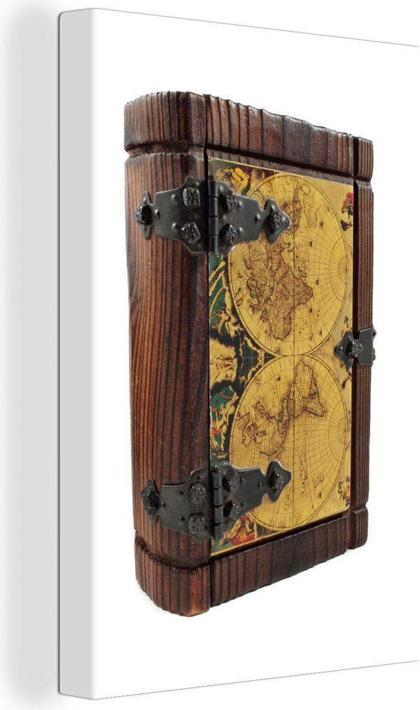 OneMillionCanvasses - Leinwandbilder - 90x140 cm, Ein Holzbuch mit einer Piratenkarte auf der Vorderseite, Wandbilder Kunstdruck Wanddekoration -...