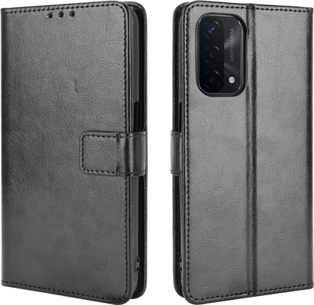 Für OPPO A54 5G Leder SchutzHülle Schwarz Produktbild 