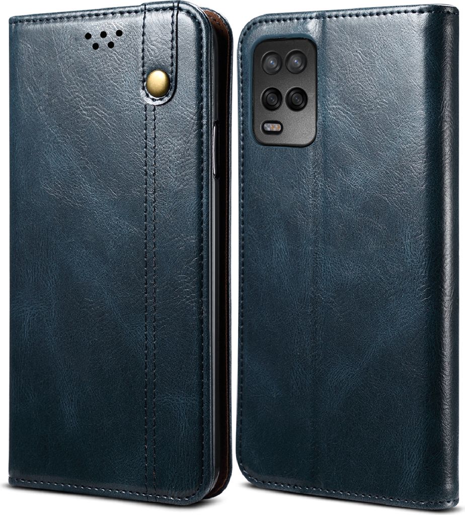 OPPO A54 4G Hülle, LaimTop Leder Flip Brieftasche Schutzhülle für OPPO A54 4G Blau
