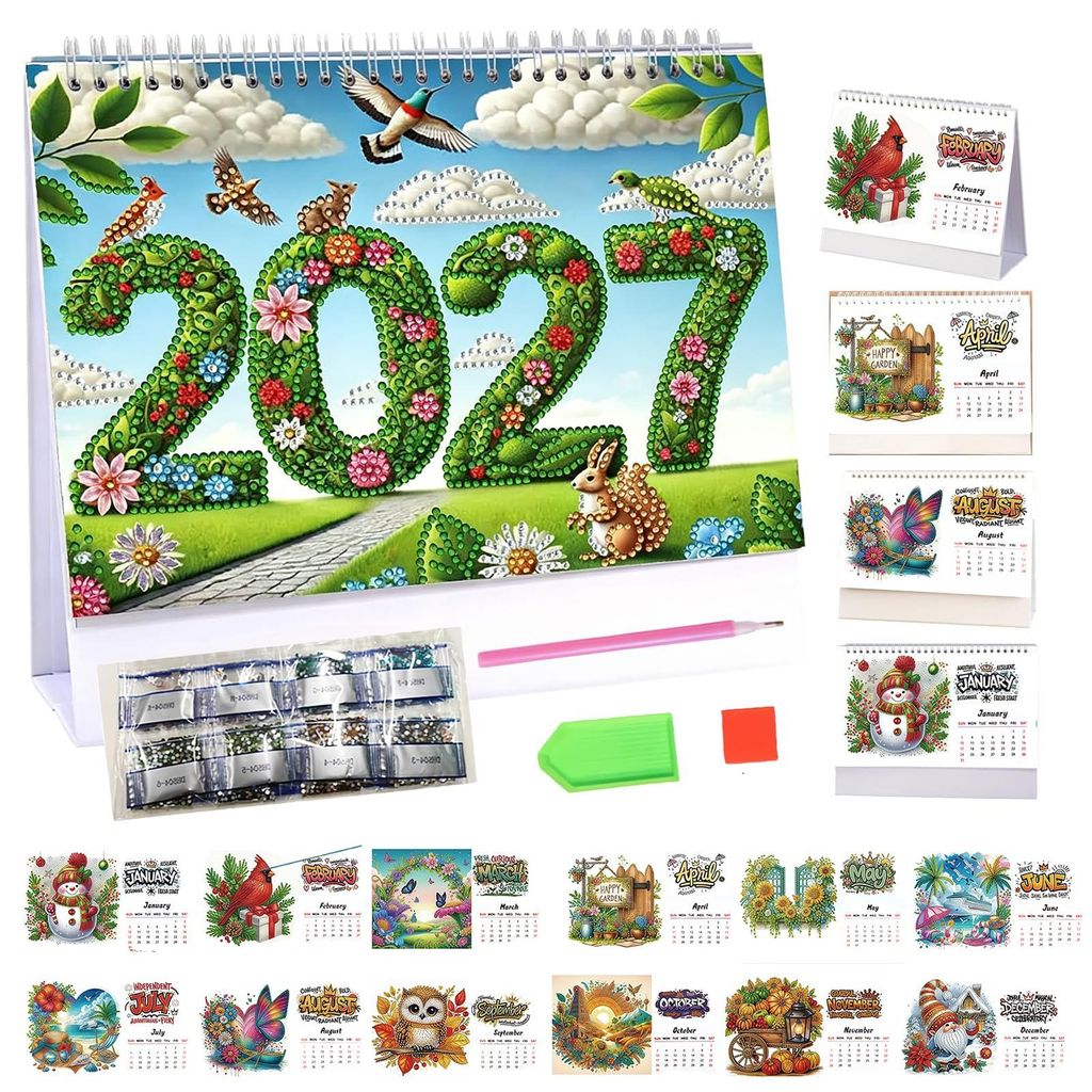 Diamond Painting Tischkalender 2026, 12 Monate, DIY-Bastelset