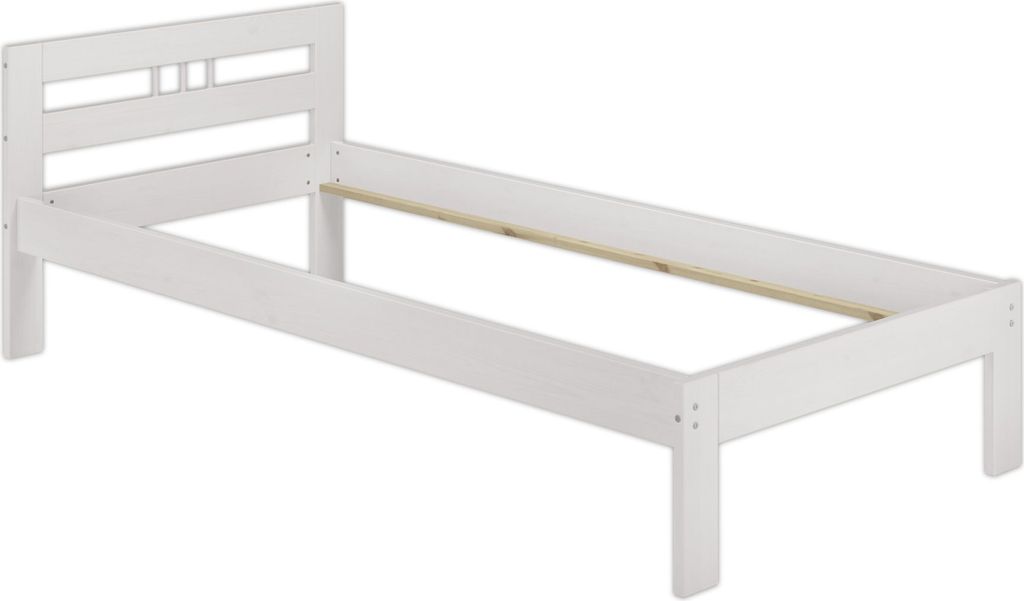 Einzelbett Bettrahmen 90x200 Futonbett Kieferbett weiß Massivholz Zubehör wählbar V-60.64-09WFederleisten