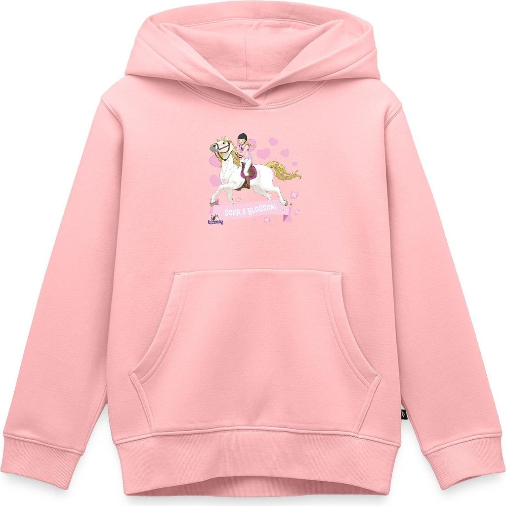 Spreadshirt Schleich Horse Club Sofia & Blossom reiten aus Kinder Premium Hoodie, 146/152 (10 Jahre), Rosa