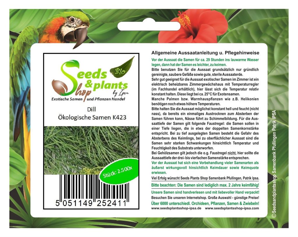 2500x Ökologische Samen Dill Gemüse Garten Pflanzen - Samen K423
