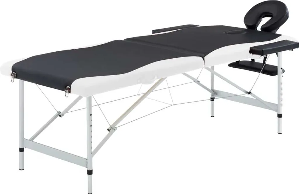 Table de massage pliante aluminium pour soins à domicile noir blanc