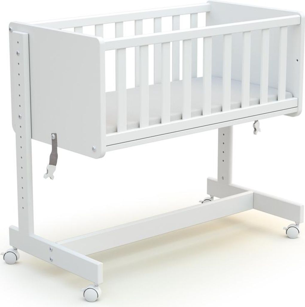 AT4 – Weige Babybett Beistellbett Holz mit Matratze und rollen NATO Weiß 40 x 80 cm| 86 x 58,5 x 80 cm | Kinderbett mit Matratze inklusive 40x80...
