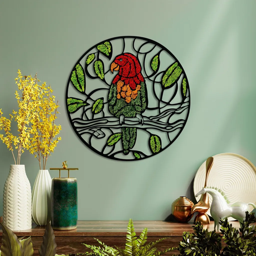Wallity Moss Parrot Décoration Murale Vert Clair en MDF 46x46 cm