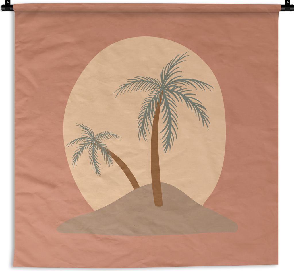 MuchoWow Wandteppich Wandbehang Palme - Sonne - Pastell - Sommer 150x150 cm Tapisserie Dekoration Wandtuch - Wohnaccessoires - Modernes