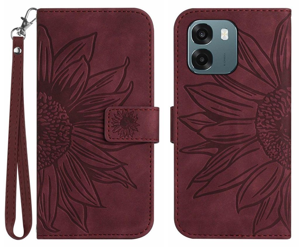 Coverup Sonnenblumen Klapphülle - OPPO A6 5G / A6x 5G / A6x 4G Hülle - Bordeaux