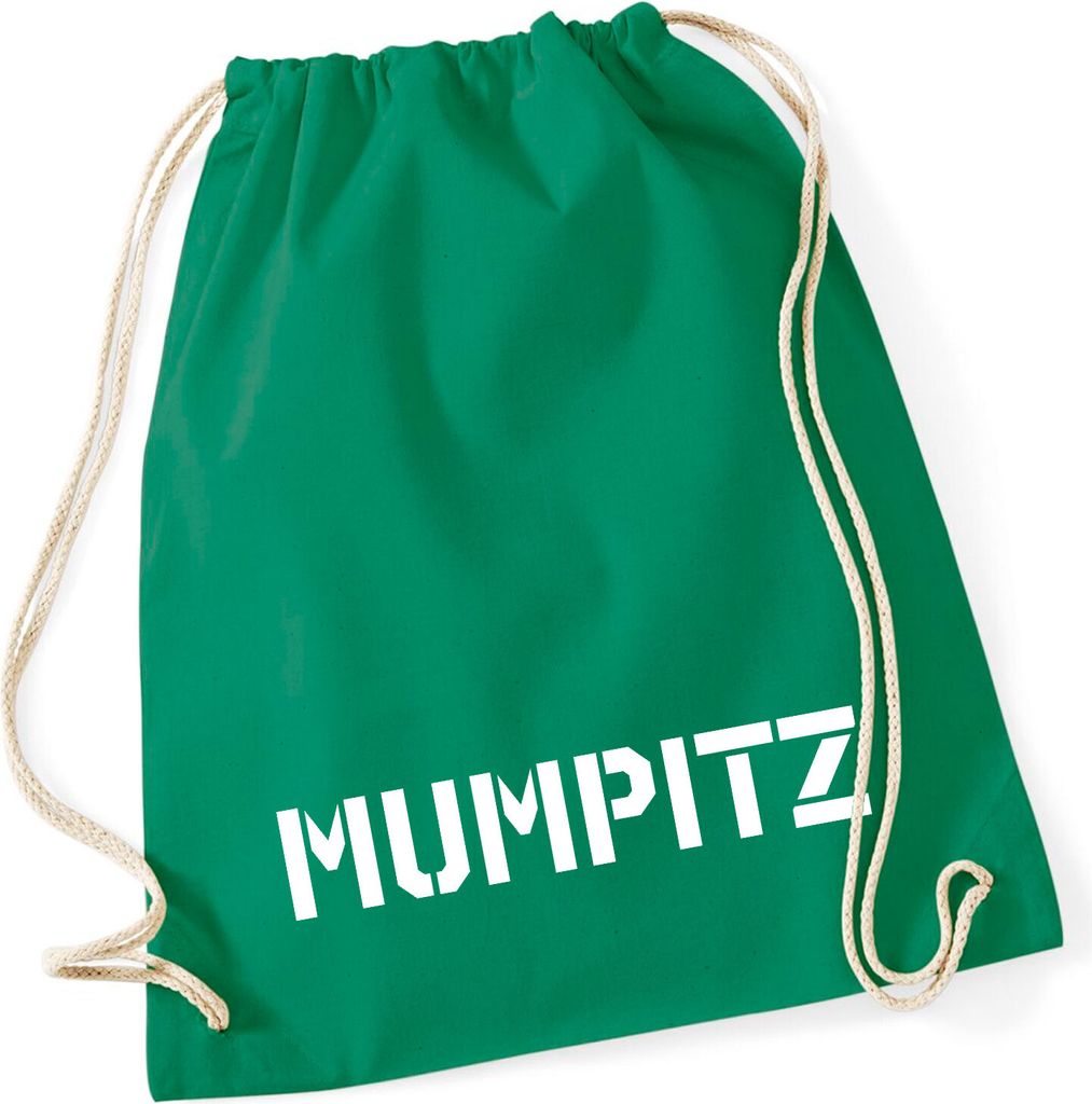 Huuraa Turnbeutel Mumpitz Schriftzug 12 Liter Kelly Green Baumwolle Rucksack Geschenkidee