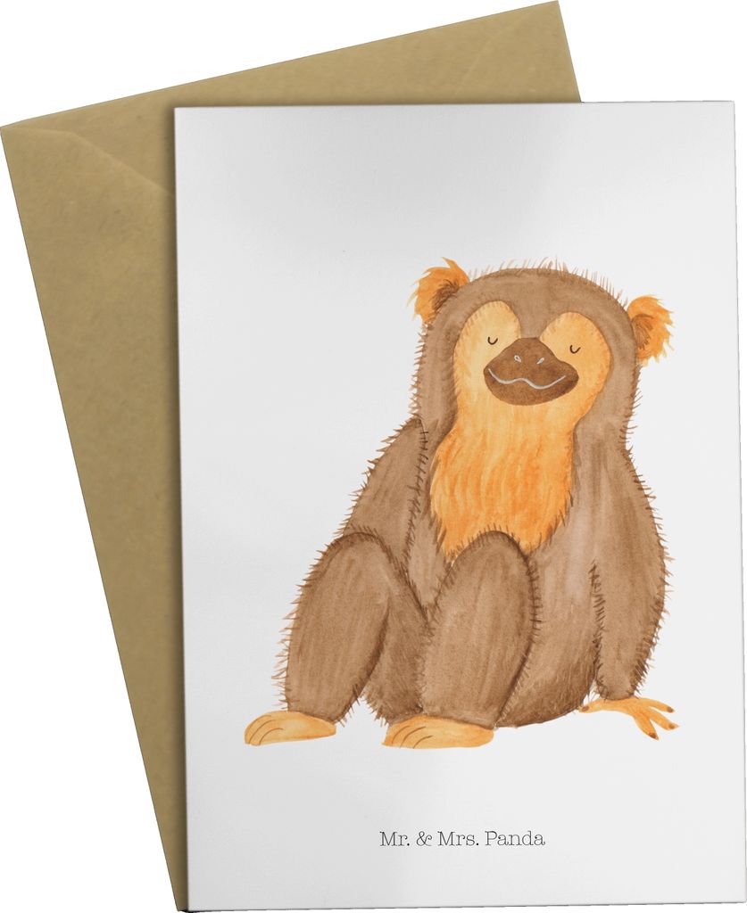Mr. & Mrs. Panda Grußkarte Affe - Weiß - Geschenk, Äffchen, Respekt, Afrika, weihnachtskarten, osterkarten, Affen, Grußkarten, einladungskarten...