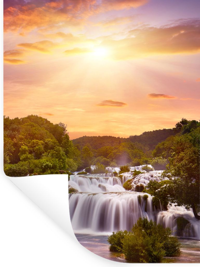 MuchoWow Wandtattoo Wandsticker Wandaufkleber Wasserfall - Landschaft - Sonne - Wolken - Sonnenuntergang 60x80 cm Selbstklebend und Repositionier...