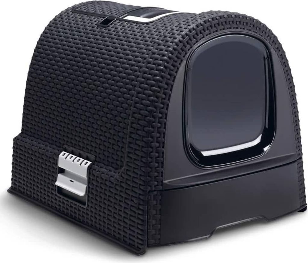 Katzenstreu Box, Curver, 51x38,5x39,5 cm, Anthrazit, Kunststoff Rattan Design, Mit Schublade