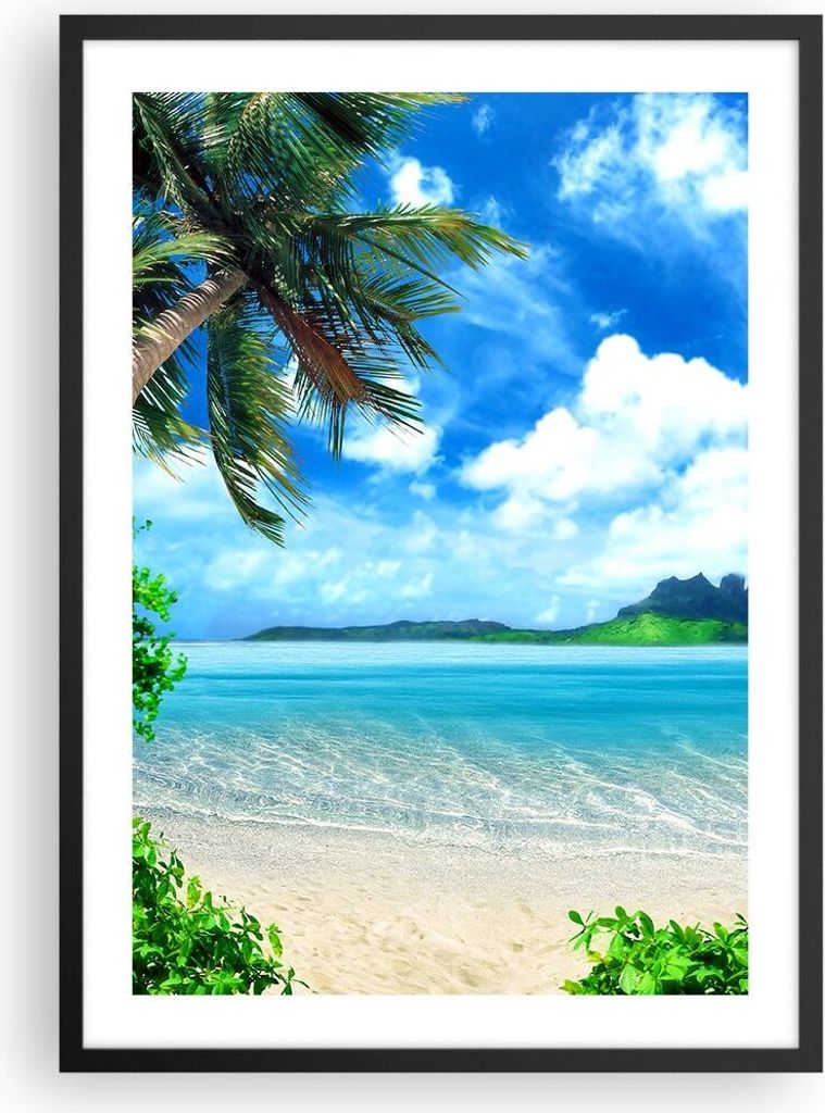 Gerahmtes Poster - Schwarzer Rahmen - Strand Urlaub Insel Palme - 50x70 cm - Wand Bild - Wanddeko - Wandbilder - Wandposter - Bilderrahmen - Bilder...