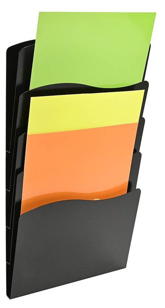 Metall Wandprospekthalter – übersichtlich gefächert DIN A4 Hochformat Schwarz 5 Fächer