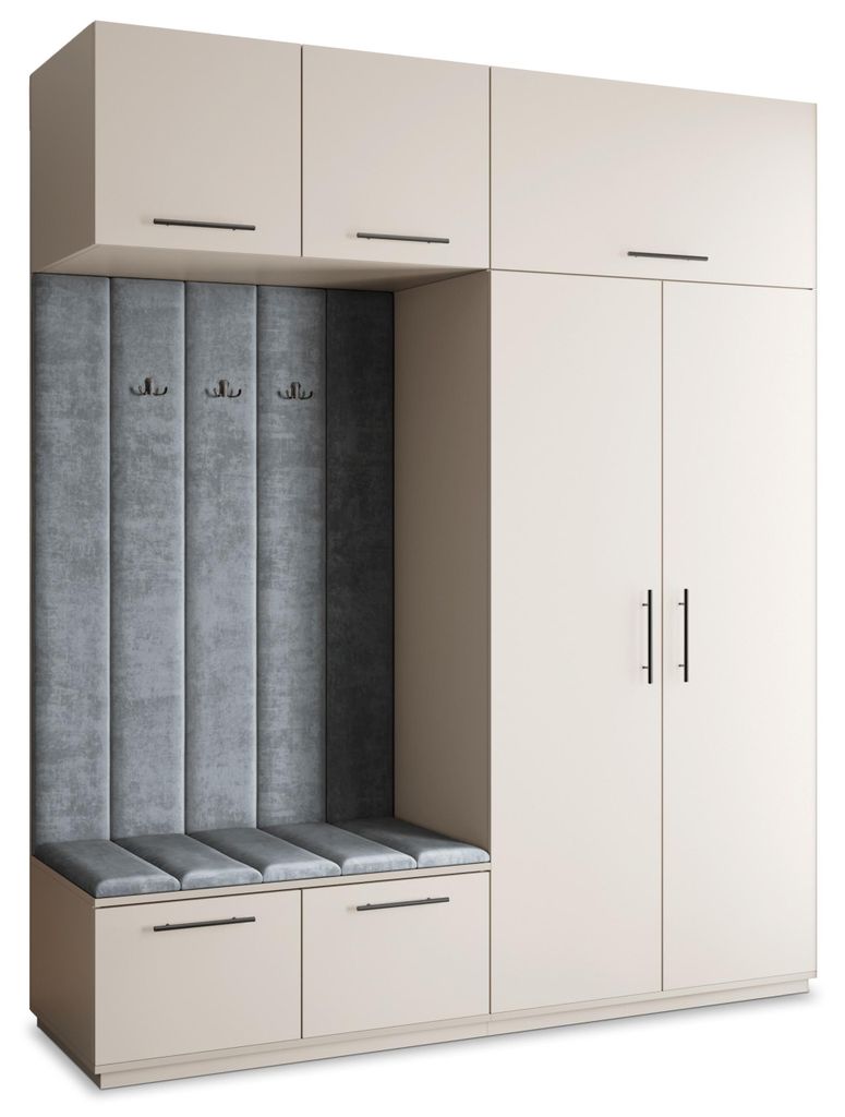 Masseno Garderobe-Set REMA 200/240/60 cm Modern Garderobenschrank Kaschmir, Veloursstoff MONOLITH 85 (Grau)