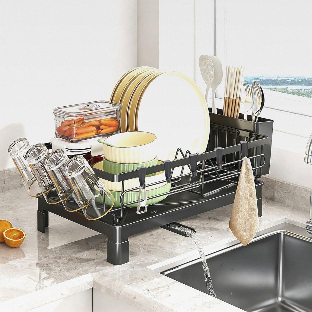 Abtropfgestell geschirr, Geschirrabtropfgestell mit schwenkbarem Auslaufstutzen, Dish drying rack mit einer Abtropfschale, Abtropfgestell edelstahl...