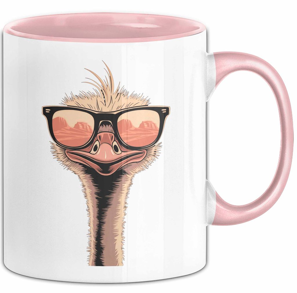 Strauß Vogel Sonnenbrille Tasse Geschenk Lustige Geschenkidee Spruch (Rosa)