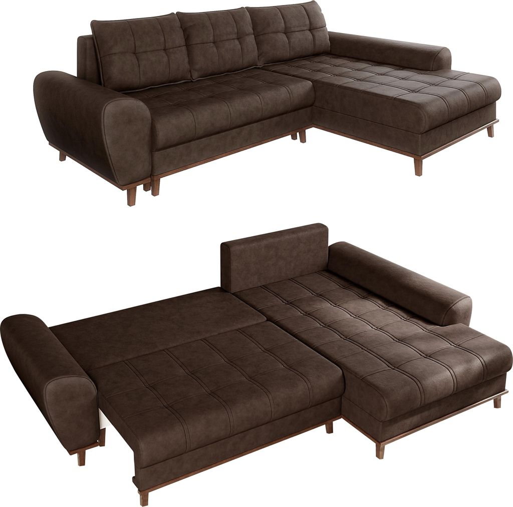 Ecksofa mit Schlaffunktion Bettkasten in Leder-Optik Mikrofaser Vintage Braun / 21017