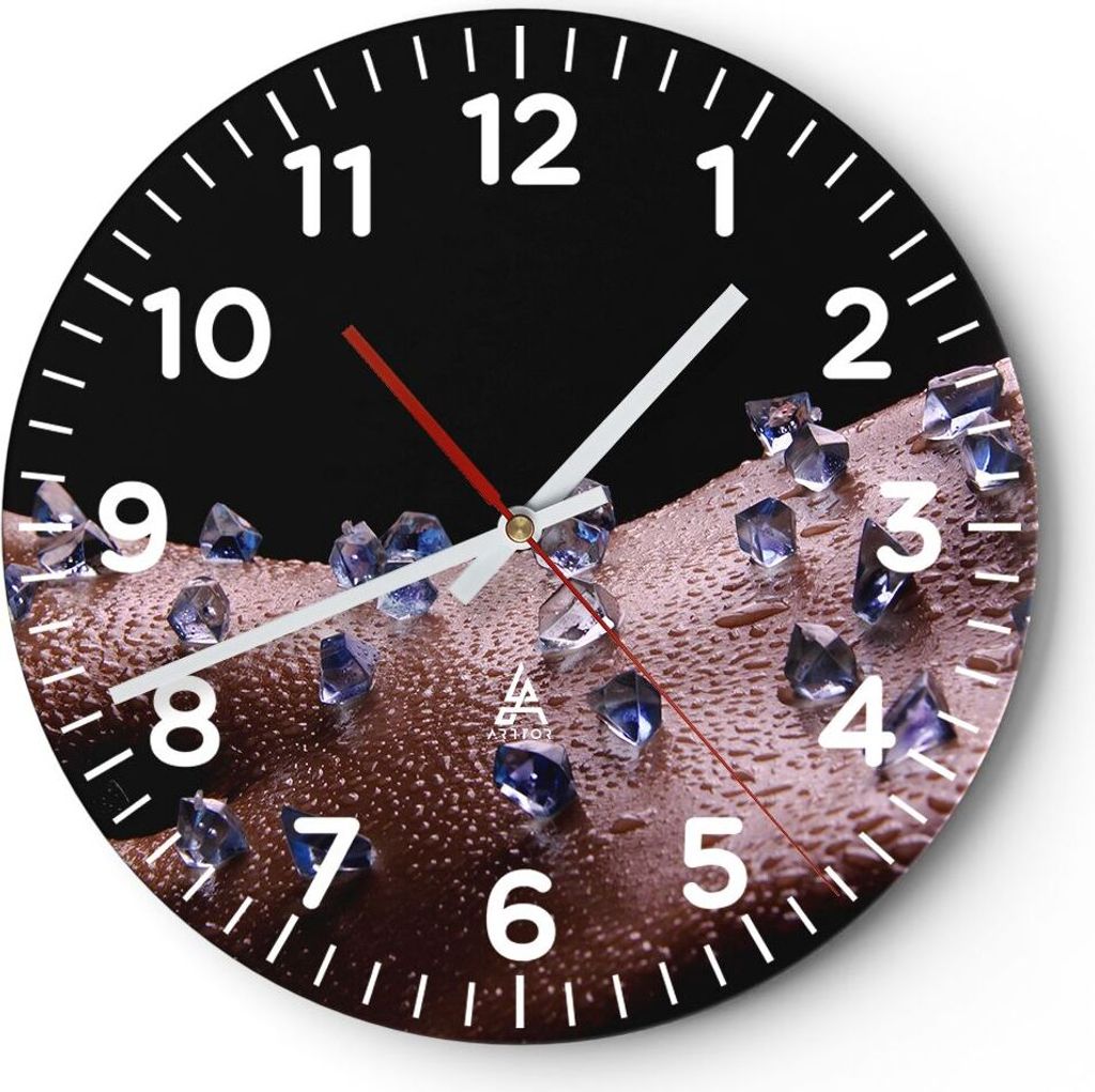 Wanduhr - Rund - Glasuhr - Frau Körper Kristalle Wassertropfen - 30x30cm - Schleichendes Uhrwerk - Lautlos - zum Aufhängen bereit - Dekoration Mo...